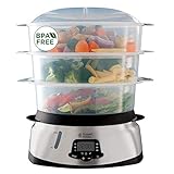 Russell Hobbs Dampfgarer [groß] 10,5l (digitales Display + programmierbarer Timer, 3 spülmaschinengeeignete Dampfgarbehälter + Reisschale / Reiskocher + 8 Eierhalter / Eierkocher, BPA-frei) 23560-56