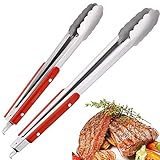 LessMo Küchenzange, 2 Packungen Grillzange (16' und 12') Edelstahl-Kochzange Hitzebeständiger Griff Smart Locking Clip rutschfest für BBQ, Salat, Grill, Braten, Servieren - Professionelle Zange
